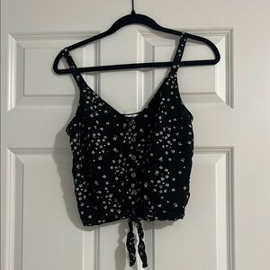 Hollister Black and White Ruched Tie Front Tank